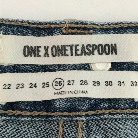 One Teaspoon Awesome Baggies Jeans Women 26 Blue Medium Rise Aztec Metal Accent - Picture 4 of 13